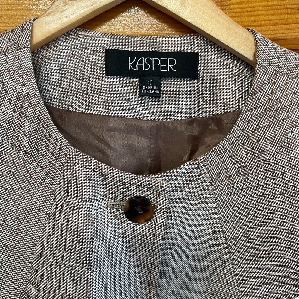 Kasper Women’s Brown Tweed Lined 4 Pockets Linen Longsleeve Jacket 10 - Picture 7 of 7